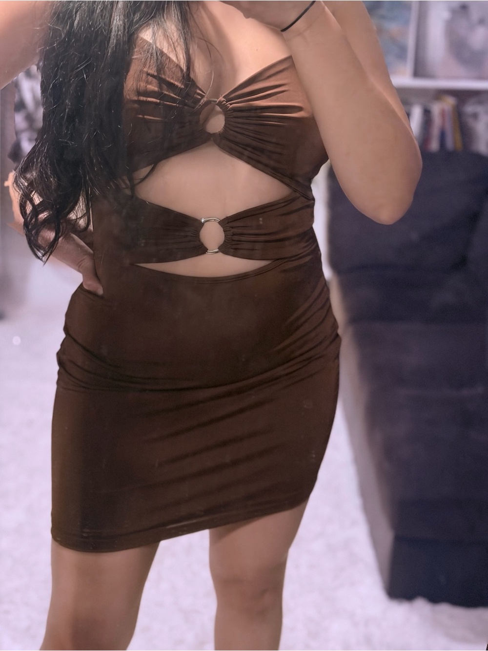 Brown Cutout Bodycon Dress with Ring Details